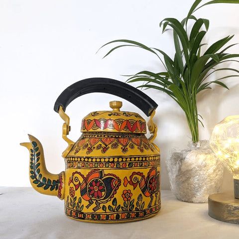 Hand Painted Decorative Peacock Kettle Mithila Gram