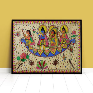 Handmade Nauka Vihar Wall Painting Mithila Gram