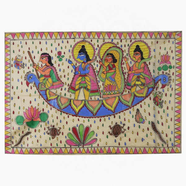 Handmade Nauka Vihar Wall Painting Mithila Gram