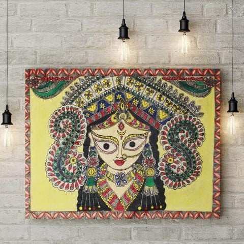 Handmade Paper Durga Maa Wall Painting Mithila Gram