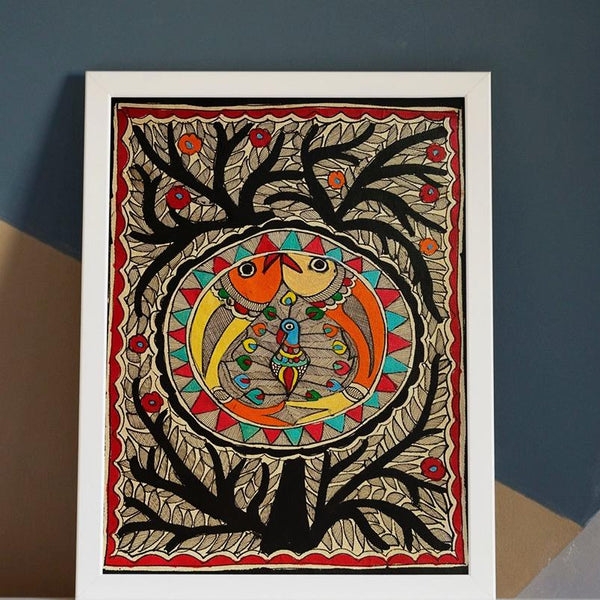 Handmade Paper Fish and Tree Wall Poster Mithila Gram