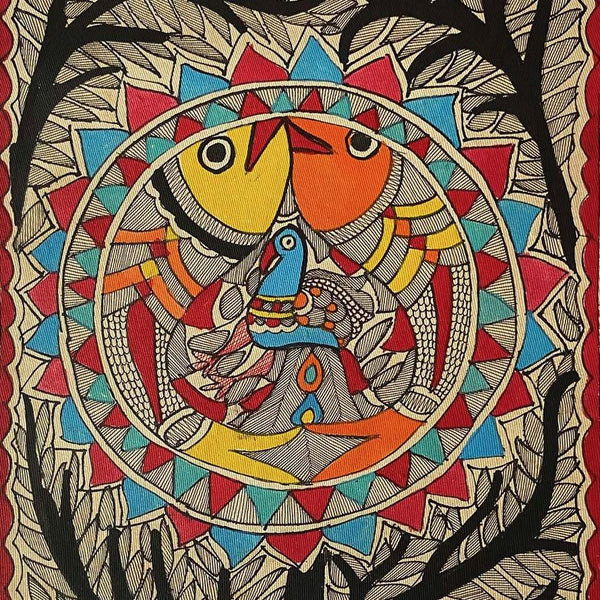 Handmade Paper Fish and Tree Wall Poster Mithila Gram
