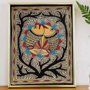 Handmade Paper Fish and Tree Wall Poster Mithila Gram