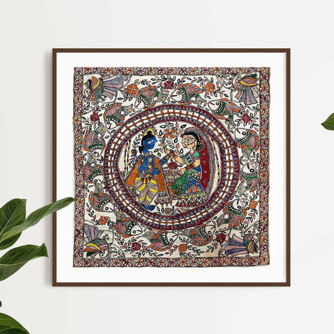 Handmade Paper Radha Krishna Poster Mithila Gram