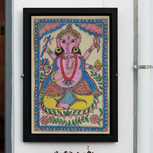Handmade Silk Ganesha Poster Mithila Gram