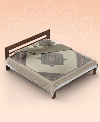 Handpainted Brown Fish Double Bedsheet with Pillow Cover Mithila Gram