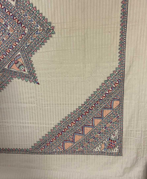 Handpainted Brown Fish Double Bedsheet with Pillow Cover Mithila Gram