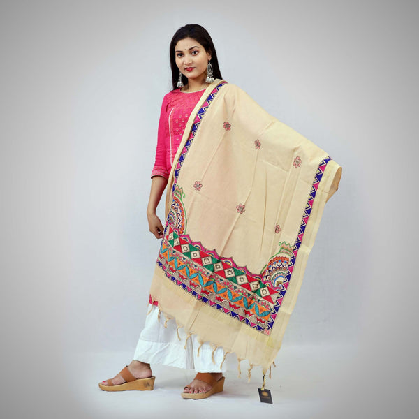 Handpainted Cotton Light brown Dupatta