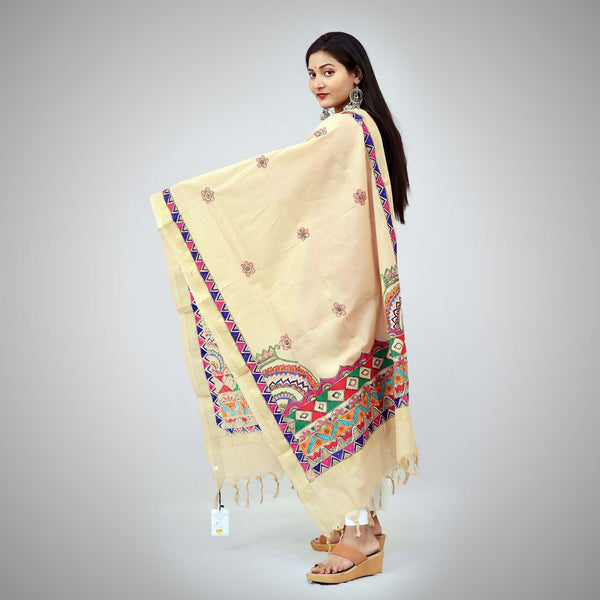 Handpainted Cotton Light brown Dupatta