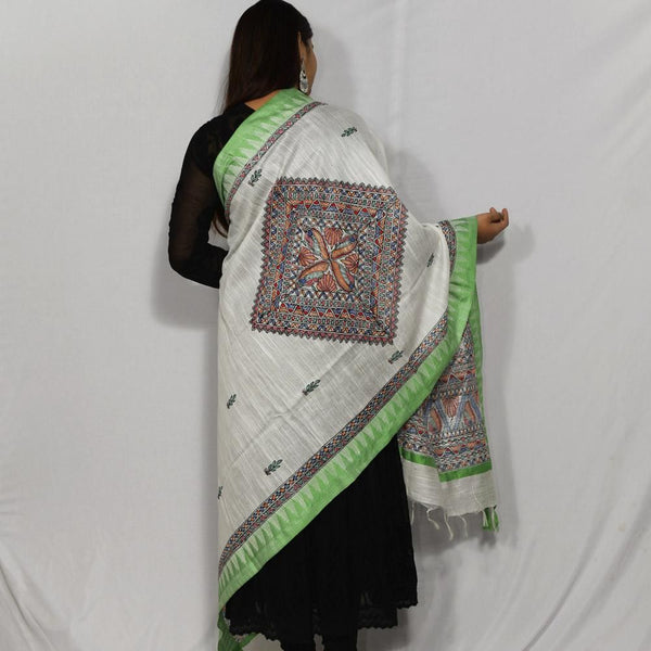 Handpainted Cotton Offwhite Dupatta Mithila Gram