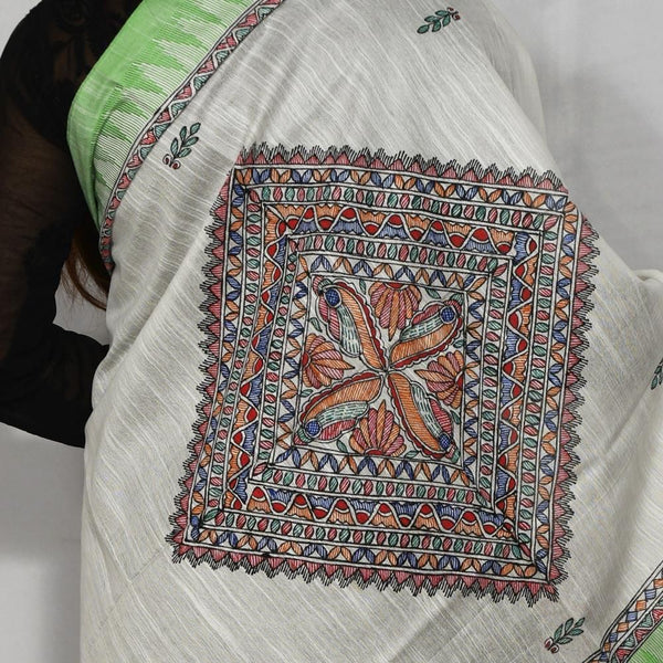 Handpainted Cotton Offwhite Dupatta Mithila Gram