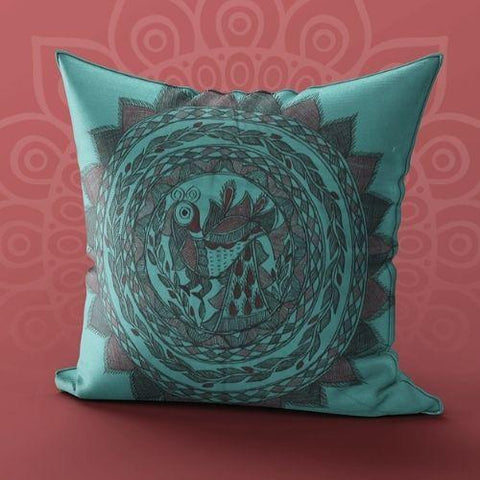 Handpainted Green Peacock Cushion Cover (Set of 5) Mithila Gram