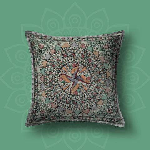 Handpainted Green Snail Cushion Cover (Set of 5) Mithila Gram