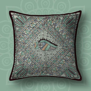 Handpainted Green Snail Cushion Cover (Set of 5) Mithila Gram