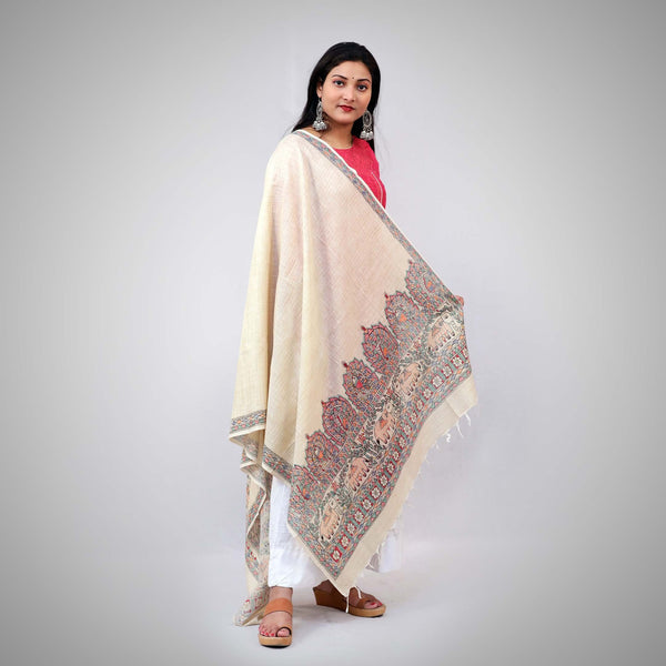 Handpainted Kadhi Cotton Light brown Dupatta Mithila Gram