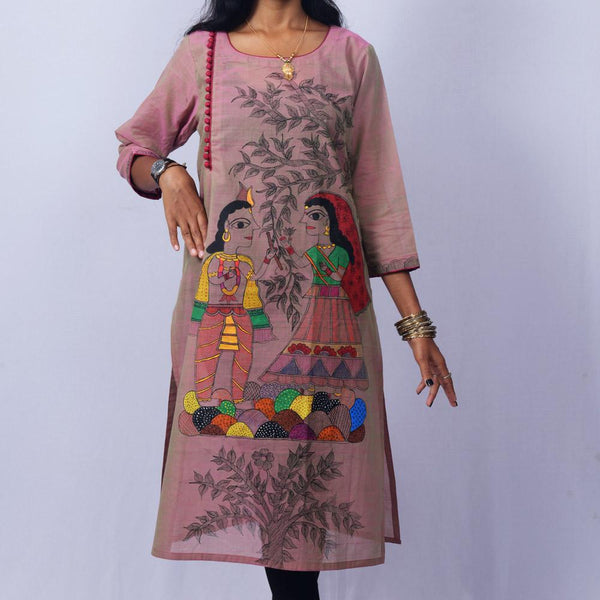 Handpainted Krishna Theme Stiched Kurti Mithila Gram