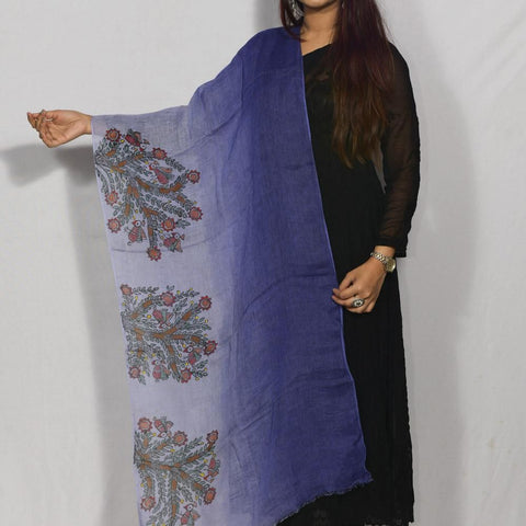 Handpainted Linen Blue Stole Mithila Gram