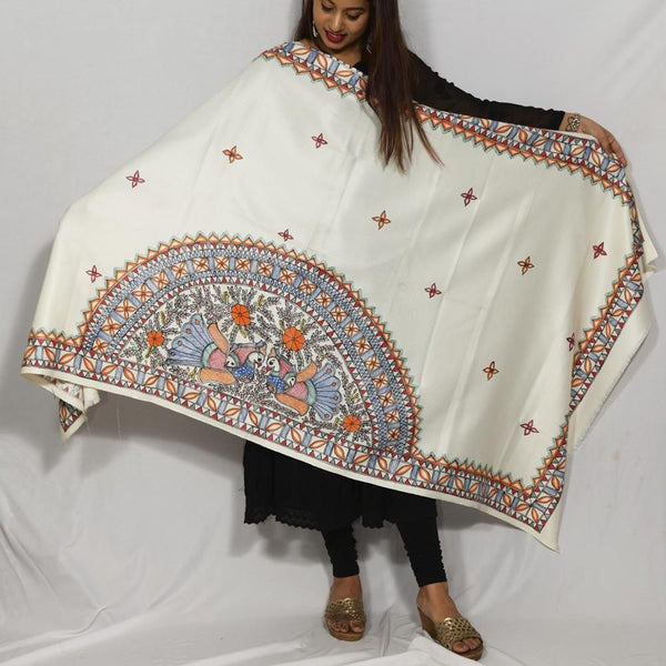 Handpainted Semi wollen Shawl/Dupatta Mithila Gram