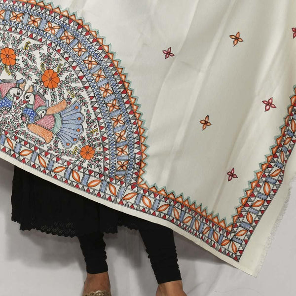 Handpainted Semi wollen Shawl/Dupatta Mithila Gram