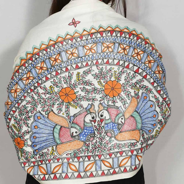 Handpainted Semi wollen Shawl/Dupatta Mithila Gram