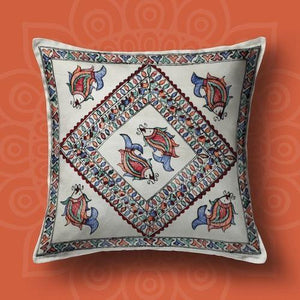 Handpainted White Fish Cushion Cover (Set of 5) Mithila Gram