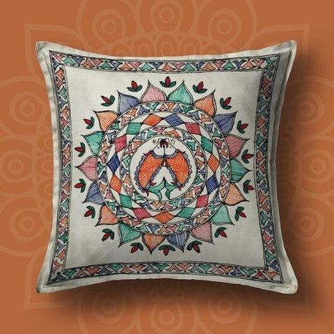 Handpainted White Fish Cushion Cover (Set of 5) Mithila Gram