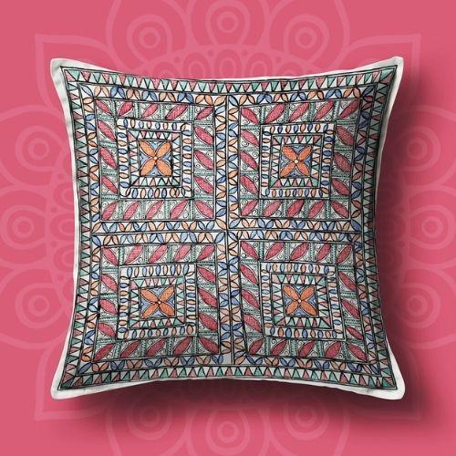 Handpainted White Floral Cushion Cover (Set of 5) Mithila Gram