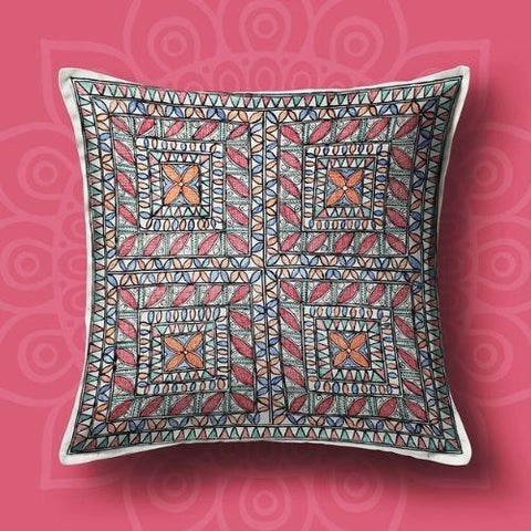 Handpainted White Floral Cushion Cover (Set of 5) Mithila Gram