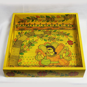Handpainted Yellow Krishna Multipurpose Tray Mithila Gram