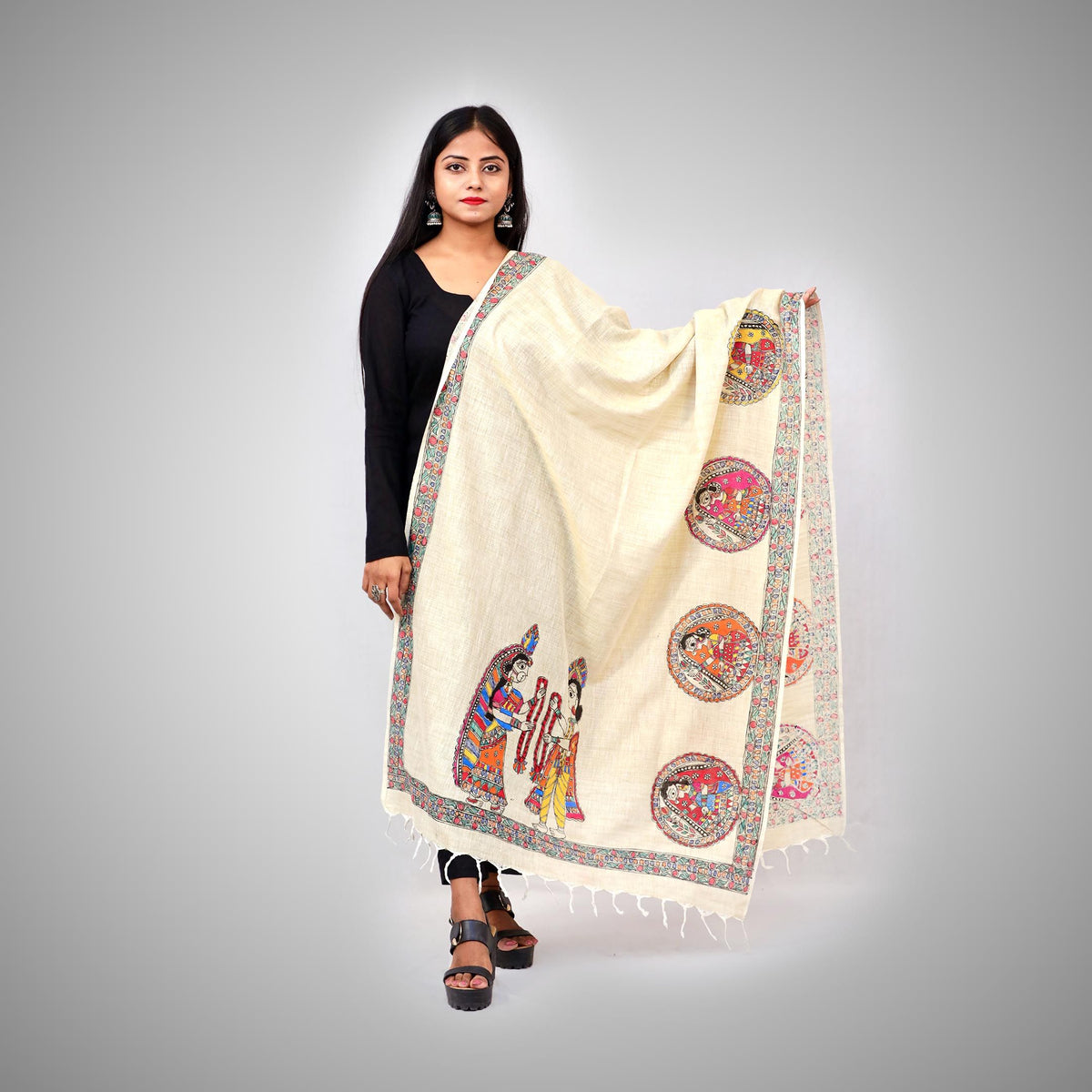 Madhubani Khadi Cotton Duptta – Mithila Gram