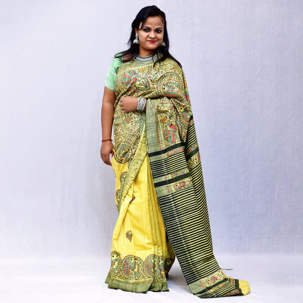 madhubanisaree sarees greensaree mehndilook madhubanionline saree silk –  VIVARANG