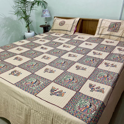 Madhubani Painting Double Bedsheet Mithila Gram