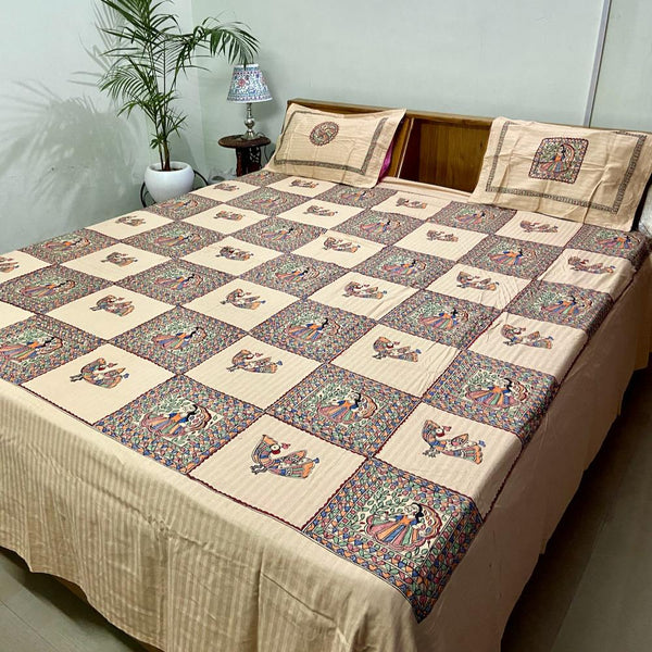 Madhubani Painting Double Bedsheet Mithila Gram
