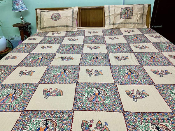 Madhubani Painting Double Bedsheet Mithila Gram