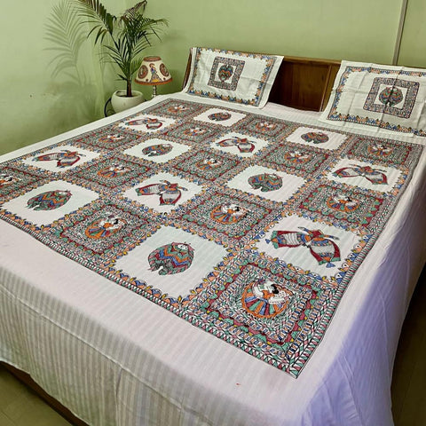 Madhubani Painting Double Bedsheet Mithila Gram