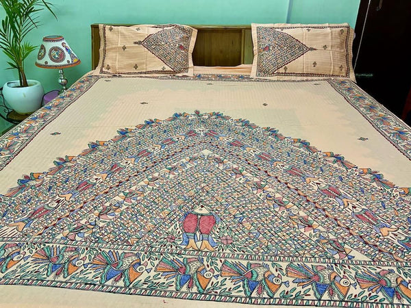 Madhubani Painting Double Bedsheet Mithila Gram